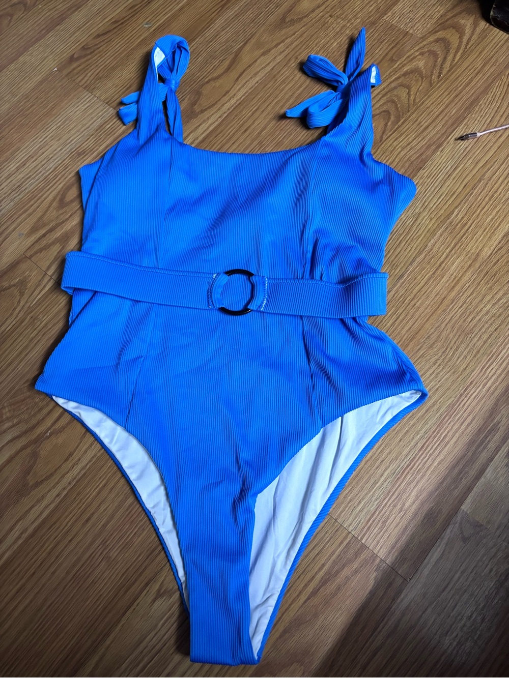 Women’s Sz. 12 ' Bright Blue One-Piece Swimsuit with Ring-Belt Detail NWT